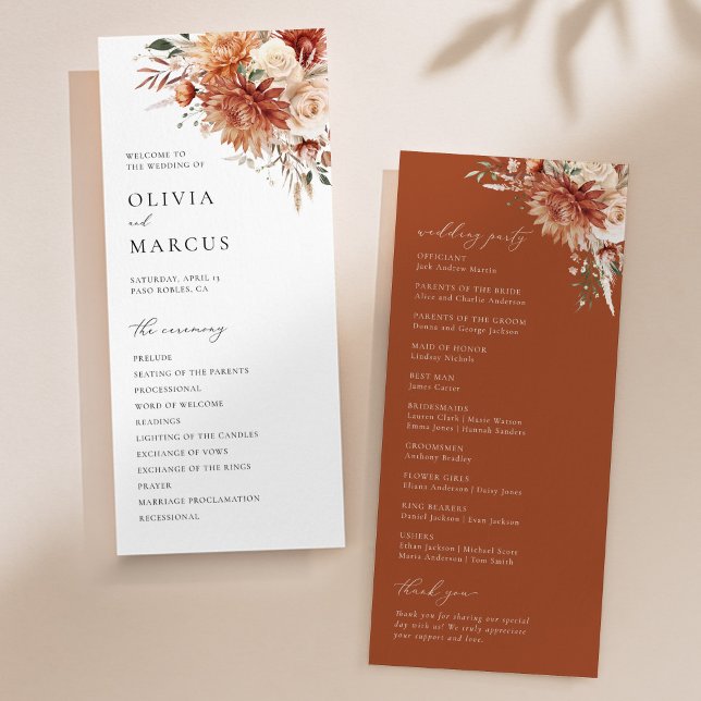 Boho Terracotta Dahlia Rose Wedding Program (Creator Uploaded)