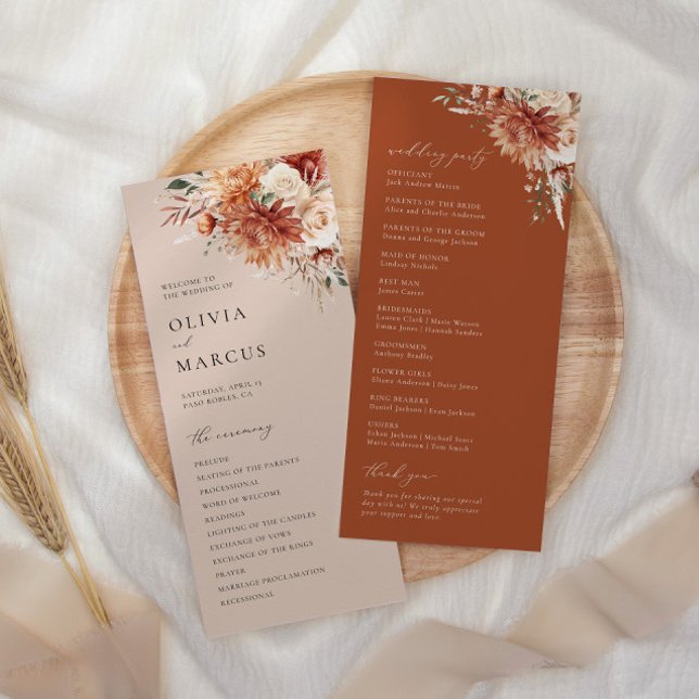 Boho Terracotta Dahlia Rose Wedding Program (Creator Uploaded)