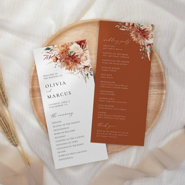 Boho Terracotta Dahlia Rose Wedding Program (Creator Uploaded)