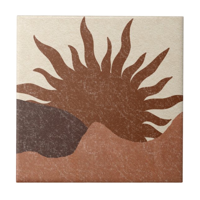 Boho Terracotta Desert Sun Ceramic Tile (Front)