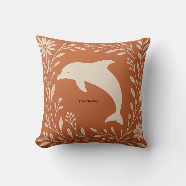 Boho Terracotta Dolphin Pillow | Add Text/Name (Front)