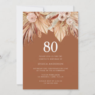 Boho Terracotta Dried Floral 80th Birthday Party Invitation