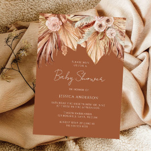 Boho Terracotta Dried Floral Baby Shower Invitation