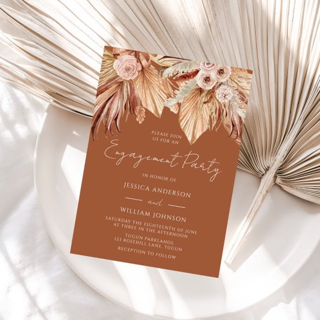 Boho Terracotta Dried Floral Engagement Party Invitation (Creator Uploaded)