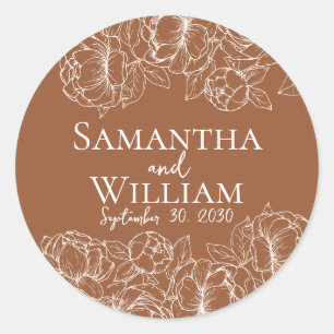 Boho Terracotta Elegant Floral Modern Wedding Classic Round Sticker