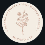 Boho Terracotta Elegant Minimal | Return Address C Classic Round Sticker<br><div class="desc">Invite your dearest family and friends to celebrate your elegant modern wedding celebrations with this boho light terracotta themed wedding or everyday return address labels. This design features stunning simple lines in a delicate floral arrangement. Personalise this bohemian-inspired return address sticker with your own information. This light terracotta floral design...</div>