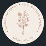 Boho Terracotta Elegant Minimal | Return Address C Classic Round Sticker<br><div class="desc">Invite your dearest family and friends to celebrate your elegant modern wedding celebrations with this boho light terracotta themed wedding or everyday return address labels. This design features stunning simple lines in a delicate floral arrangement. Personalise this bohemian-inspired return address sticker with your own information. This light terracotta floral design...</div>