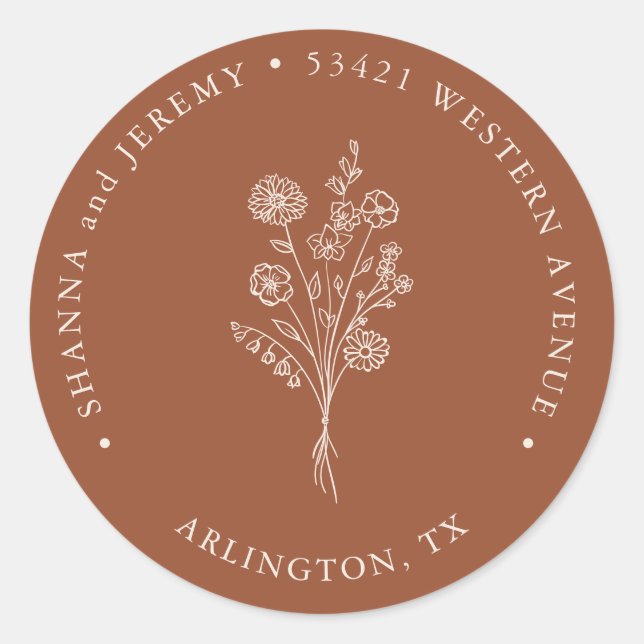 Boho Terracotta Elegant Minimal | Return Address Classic Round Sticker (Front)