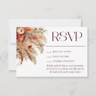 Boho Terracotta Fall Dried Florals Pampas Grass RSVP Card