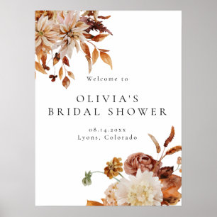 Boho Terracotta Fall Floral Bridal Shower Welcome  Poster
