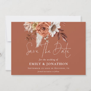 Boho Terracotta Fall Florals QR Code Rust Wedding Save The Date