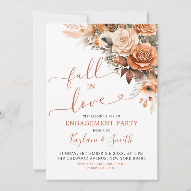 Boho Terracotta Fall in Love Engagement Party Invitation (Front)