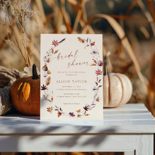Boho Terracotta Fall Leaf Wreath Bridal Shower Invitation
