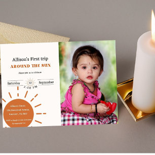 Boho terracotta first trip around the sun  invitation