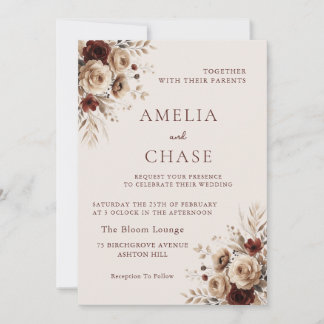 Boho Terracotta Floral All Seasons Wedding Invitation