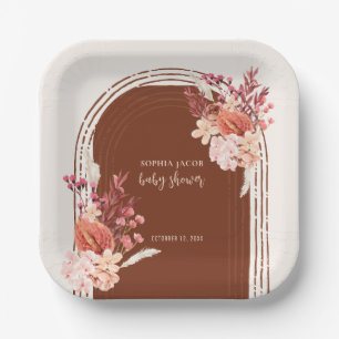 Boho Terracotta Floral Arch Baby Shower Paper Plate