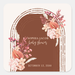 Boho Terracotta Floral Arch Baby Shower Square Sticker