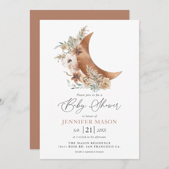 Boho Terracotta Floral Baby Shower Invitation (Front/Back)