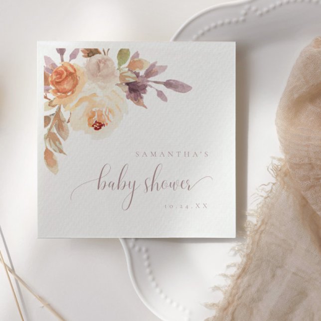 Boho Terracotta Floral Baby Shower Paper Napkin (Creator Uploaded)