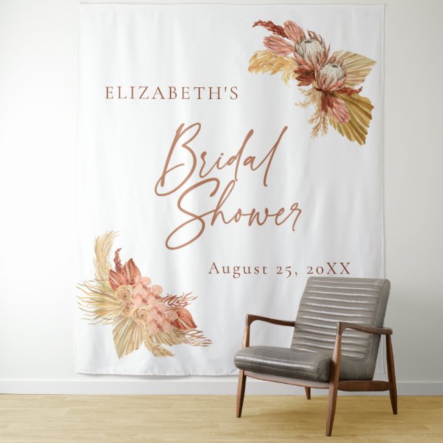 Boho Terracotta floral Bridal Shower Backdrop  Tapestry (In Situ)