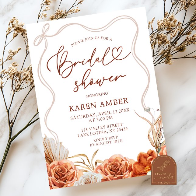 Boho Terracotta Floral Bridal Shower Invitation (Creator Uploaded)