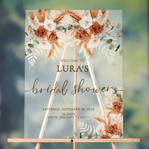 Boho Terracotta Floral Bridal Shower Welcome Acrylic Sign