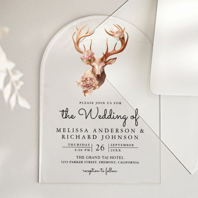 Boho Terracotta Floral Deer Wedding Acrylic Invitations (Creator Uploaded)