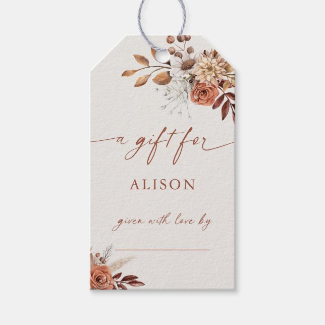 Boho Terracotta Floral Display Shower  Gift Tags (Front)