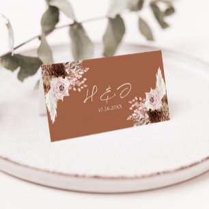 Boho Terracotta Floral Elegant Wedding Place Card