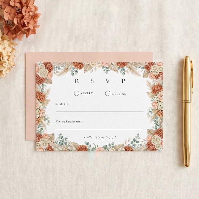 Boho Terracotta Floral Fall Wedding RSVP Card (Creator Uploaded)