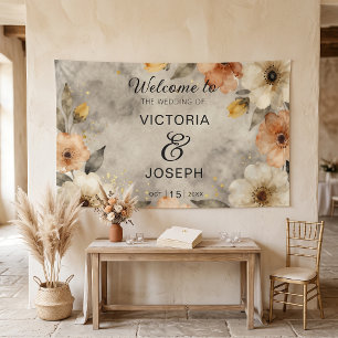 Boho Terracotta Floral Gold Dust Wedding Welcome Banner