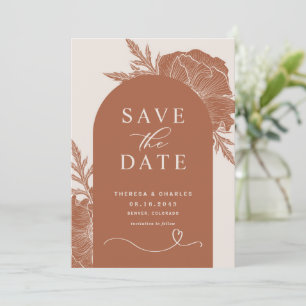 Boho Terracotta Floral Line Art Arch Save The Date
