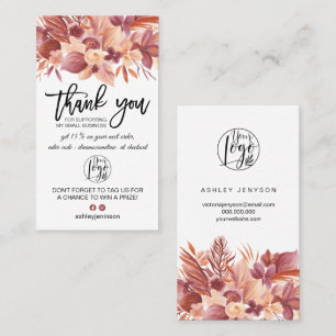Boho terracotta floral logo order thank you business card