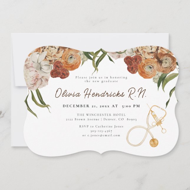 Boho Terracotta Floral Nurse Graduation Invitation (Front)