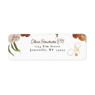 Boho Terracotta Floral Nurse Return Address Label