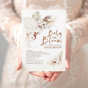Boho Terracotta Floral Pampas Grass Baby Shower Invitation