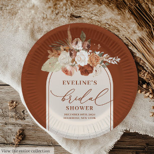 Boho Terracotta Floral Paper Plates Bridal Shower