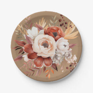 Boho Terracotta Floral Party Paper Plate