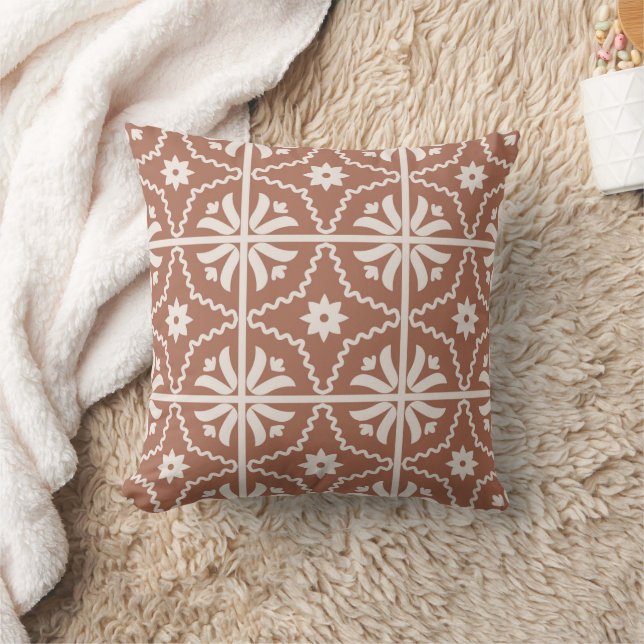 Boho Terracotta Floral Pattern Accent Cushion (Blanket)