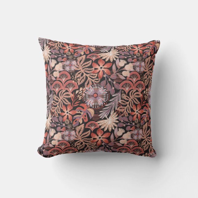 Boho Terracotta Floral Pattern Cushion (Front)