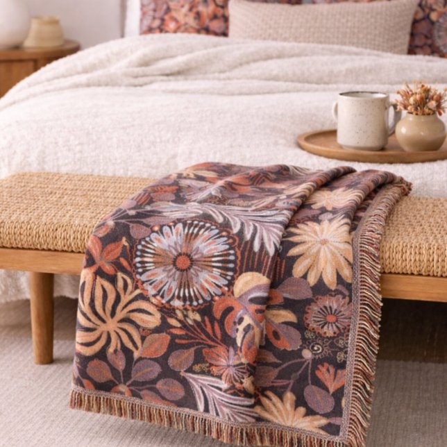 Boho Terracotta Floral Pattern Throw Blanket (Creator Uploaded)