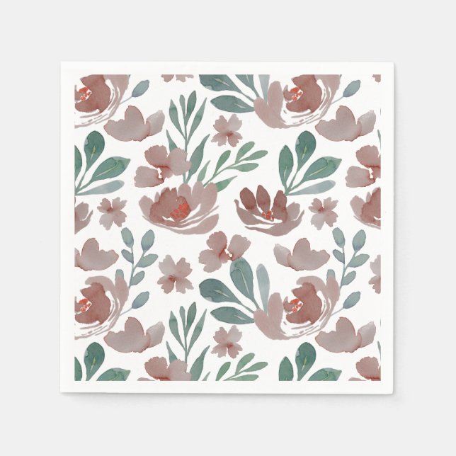Boho Terracotta Floral Pattern Wedding Napkin (Front)