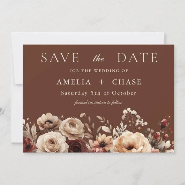 Boho Terracotta Floral Summer & Fall Wedding Save The Date (Front)