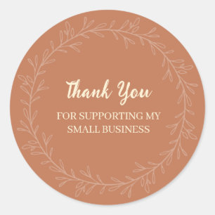 Boho Terracotta Floral Thank You Small Business Classic Round Sticker