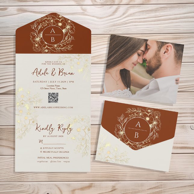 Boho Terracotta Floral Wedding All In One Invitation (Creator Uploaded)