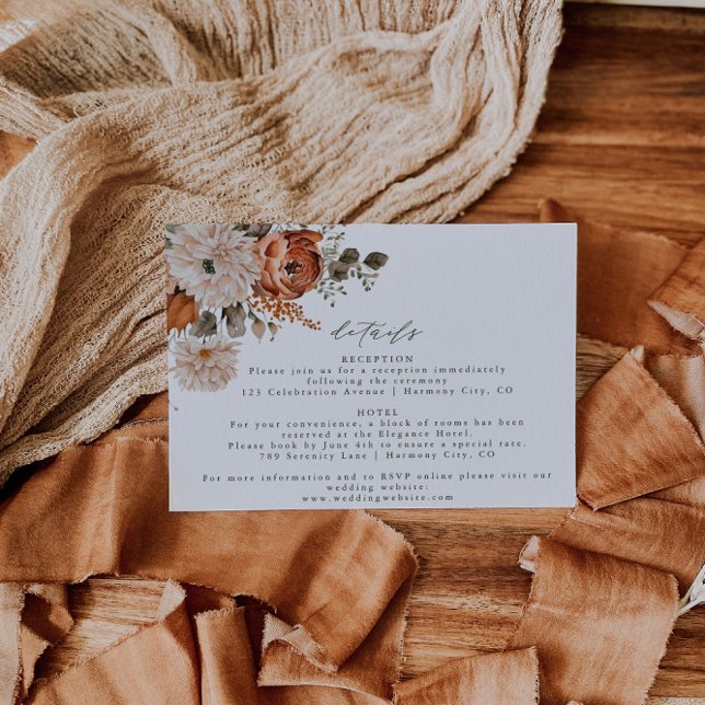 Boho Terracotta Floral Wedding Details Card (Creator Uploaded)
