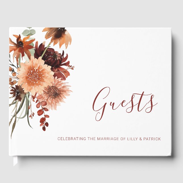 Boho Terracotta Floral Wedding Guest Book (Front)