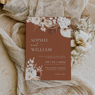 Boho Terracotta Floral Wedding Invitation