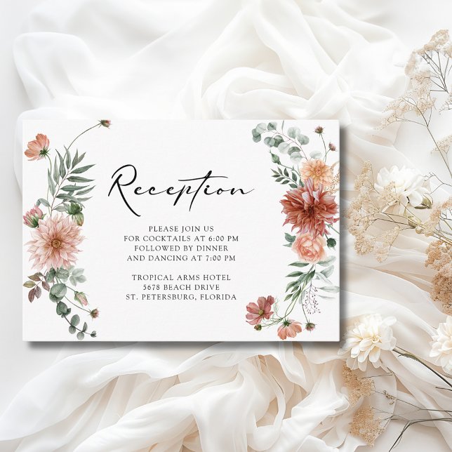 Boho Terracotta Floral Wedding Reception  Enclosure Card (Boho Terracotta Floral Fall Wedding Reception Enclosure Card)