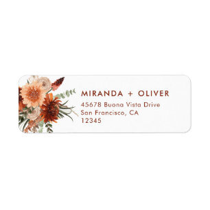 Boho Terracotta Floral Wedding Return Address  Label